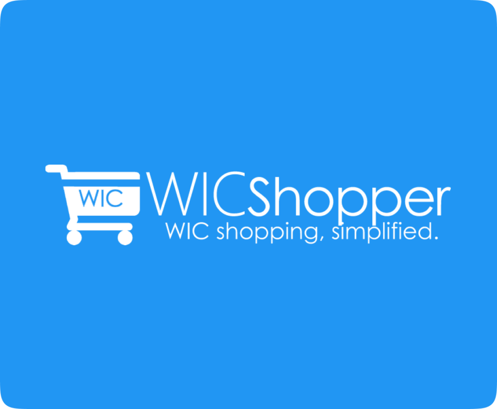Blue logo with a white shopping cart icon on the left. Text reads