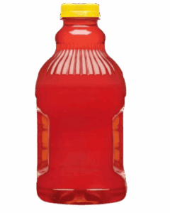 A clear plastic bottle filled with red Juice for Women, sealed with a yellow cap, displayed on a white background.